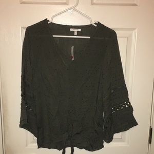 Maurice’s dark gray blouse flowing front tie